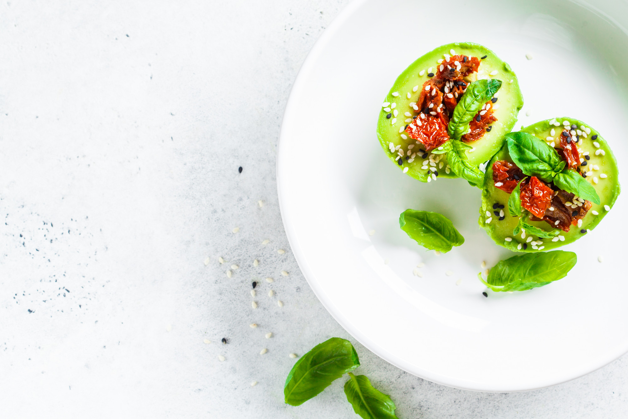 Close-up of plated starter with herb garnish